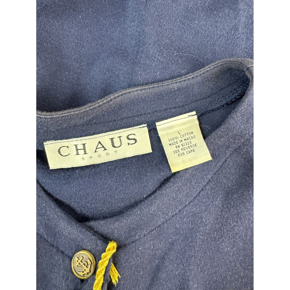 Chaus Sport Womens Navy Blue Nautical Embroidered Cotton Cardigan Sweater L - Picture 8 of 9
